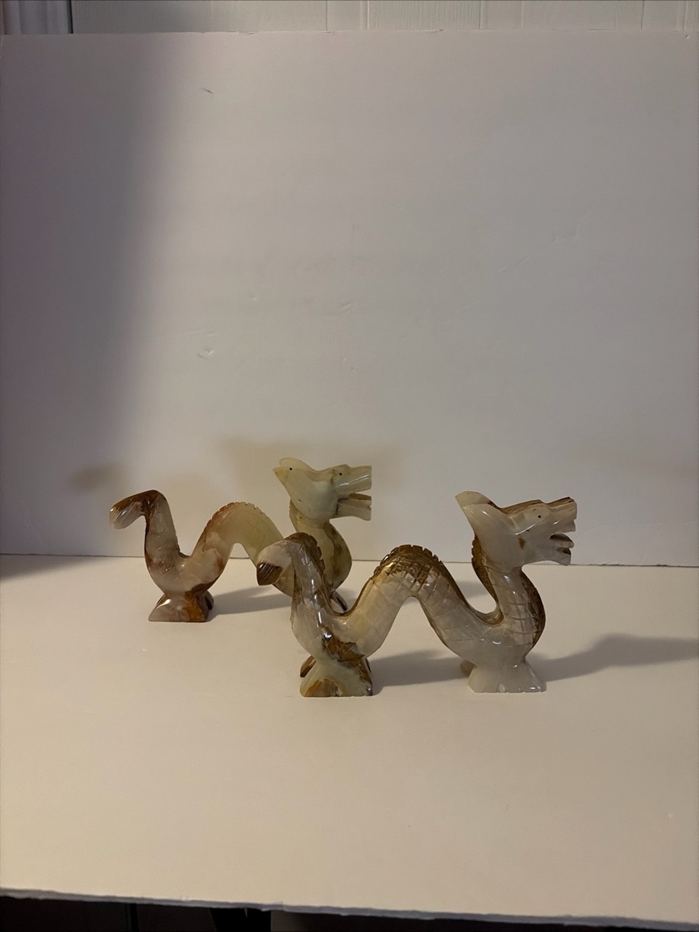 Asian Dragon Pair 8 X 5” Carved Stone/Jade/Jadeite